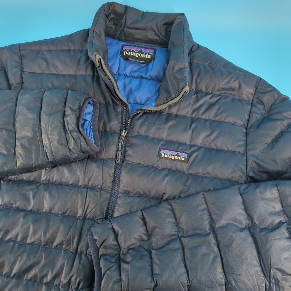 Patagonia Down Sweater Puffer Jacket Mens Medium Navy Blue Full Zip 84674 *READ*